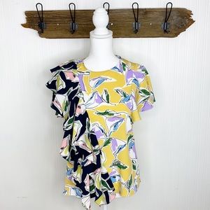 Anthropologie 5 on 7 Floral Top Flounce Ruffle